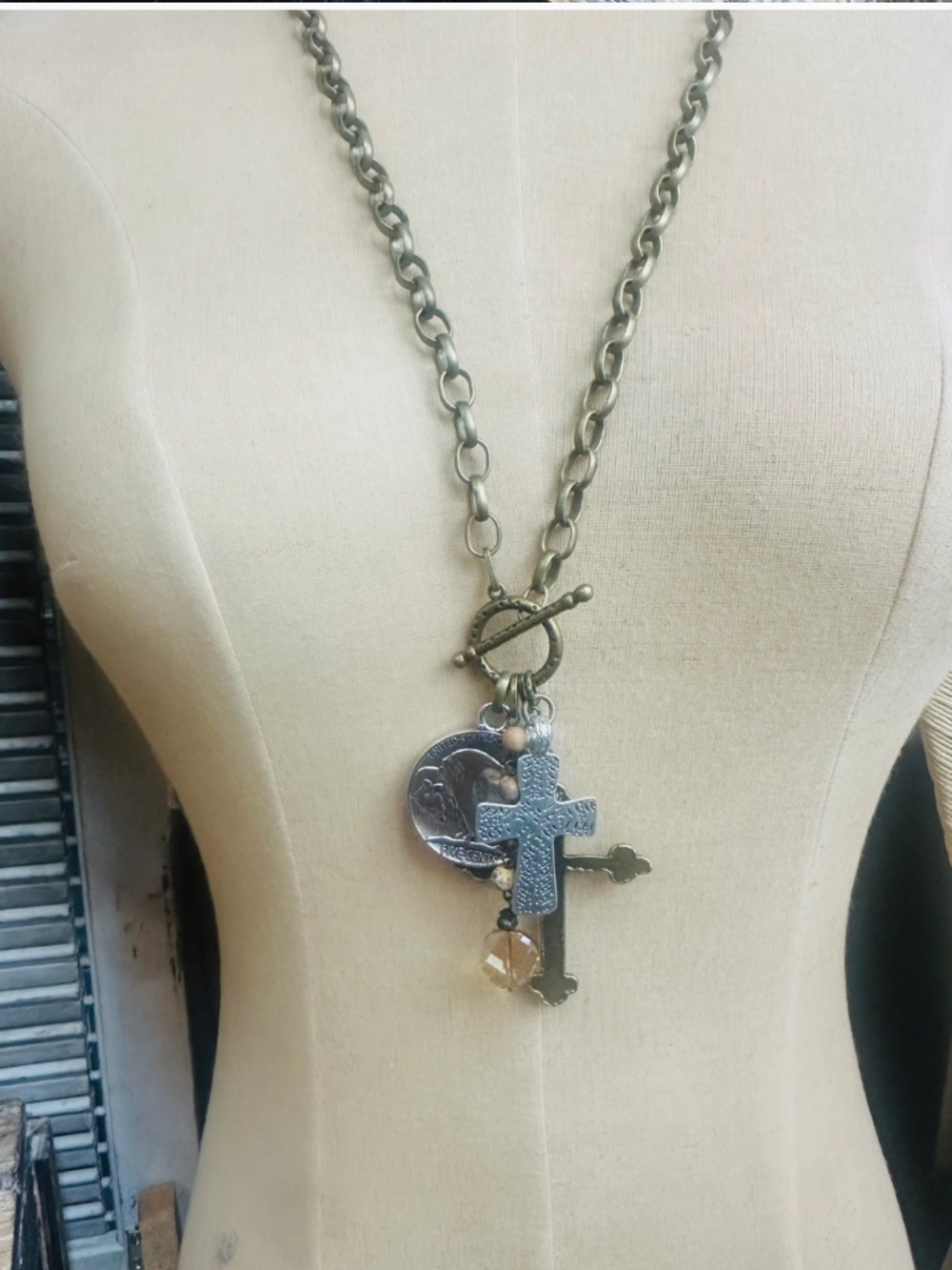🎉 BOHO GYPSY CROSS CHARM TOGGLE NECKLACE